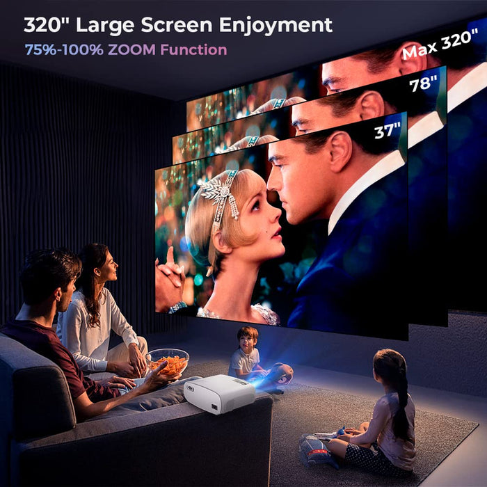 Doosl WiFi Bluetooth Projector, 5G Native 1080P Mini Projector with 120" Projector Screen, 9200L 210" Display Outdoor Movie Projector with Dolby, HDMI, VGA, AV, USB and Remote Controller