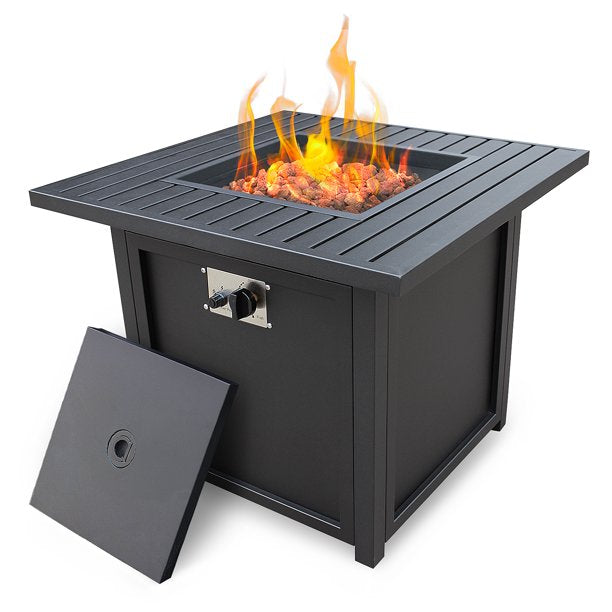 Propane Fire Pit Table, 28¡± Inch 50,000 BTU Gas Fire Pit Table with Auto-Ignition for Outside Patio and Garden, Black