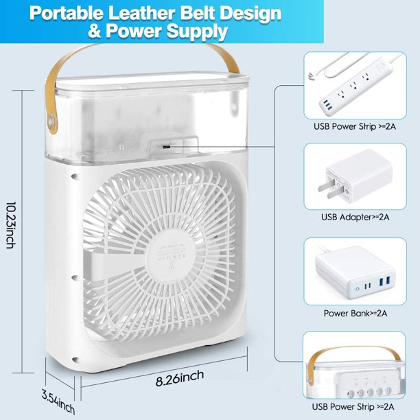 Vinmall 3 in 1 Portable Air Conditioner Fan,Personal Air Cooling Fan for Office Home, White