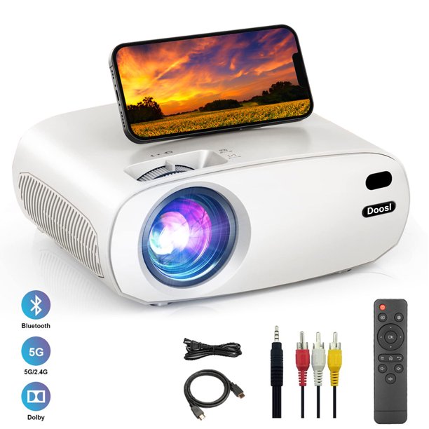 Doosl 1080P Supported Mini Portable Wifi Bluetooth LED Projector with 50000Hours and 180" Large Screen