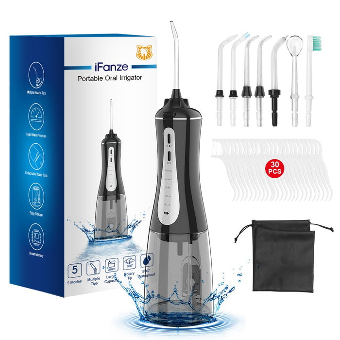 Portable Water Flosser, Cordless Water Flosser Teeth Cleaner - Dental Oral Irrigator with 5 Modes, 7 Tips & Dental Floss - USB Rechargeable Dental Flosser for Women Men