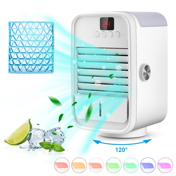 Portable Air CoolerMini Portable Air Conditioner Fan Evaporative Air Humidifier withMini Air Cooler with 350ml Water Tank7 Lights for Home Office Bedroom