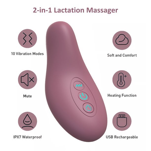 JoRocks Lactation Massager, Soft and Comfortable Breast Massager for Pumping, Breastfeeding, Heat & Vibration for Improve Milk Flow, Clogged Ducts, 2pcs