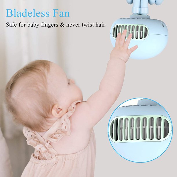 Stroller Fan, 4000mah Portable Bladeless Fan, Mini Handheld Fan with Flexible Tripod Clip on Stroller Fan, 3 Speeds Fan for Stroller, Car Seat, Crib, Bike and Desktop (Blue)