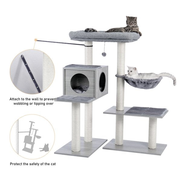 Vinmall Modern Cat Tower Rocket Cat Castle Wooden with 3 Spacious Cat Condos