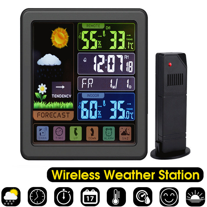 Weather Station，5 in 1 Sensor Weather Station with Touch Screen，Temperature, Clock, Indoor Outdoor Thermometer Home Alarm Clock，With 6.1 Inch Touch Screen for Home Office Use