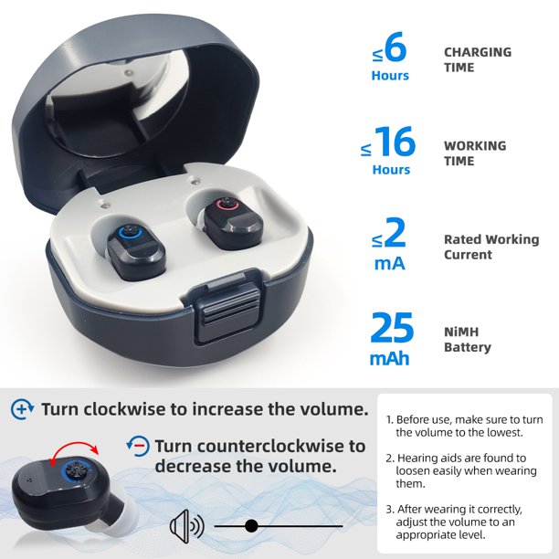 Hearing Aids with Charging Case, Mini Invisible Rechargeable Hearing Amplifiers, Audio Sound Amplifier, Black