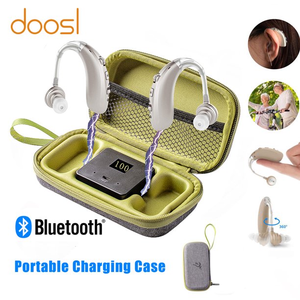 Doosl Mini Invisible Rechargeable Hearing Aids for Ears , Bluetooth Hearing Aids for Seniors with Noise Cancelling , Volume Control , Portable Charging Case ,Green