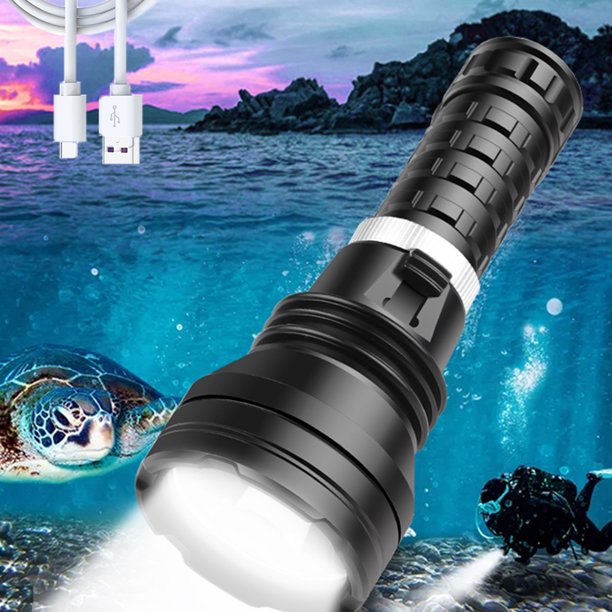 LED Diving Flashlight, Rechargeable Tactical Flashlights 90000 High Lumens, IPX8 Waterproof, Small Super Bright Searchlight, for Emergencies Hiking Hunting Camping Outdoor Sport