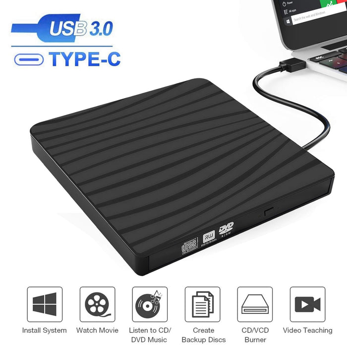 External DVD Drive, USB 3.0 Portable CD/DVD +/-RW Drive/DVD Player for Laptop CD ROM Burner Compatible with Laptop Desktop PC Windows Linux OS Apple Mac Black