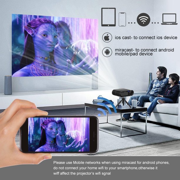 1080P WiFi Projector with 120'' Projector Screen, Support Bluetooth, Digital Zoom & HiFi Stereo