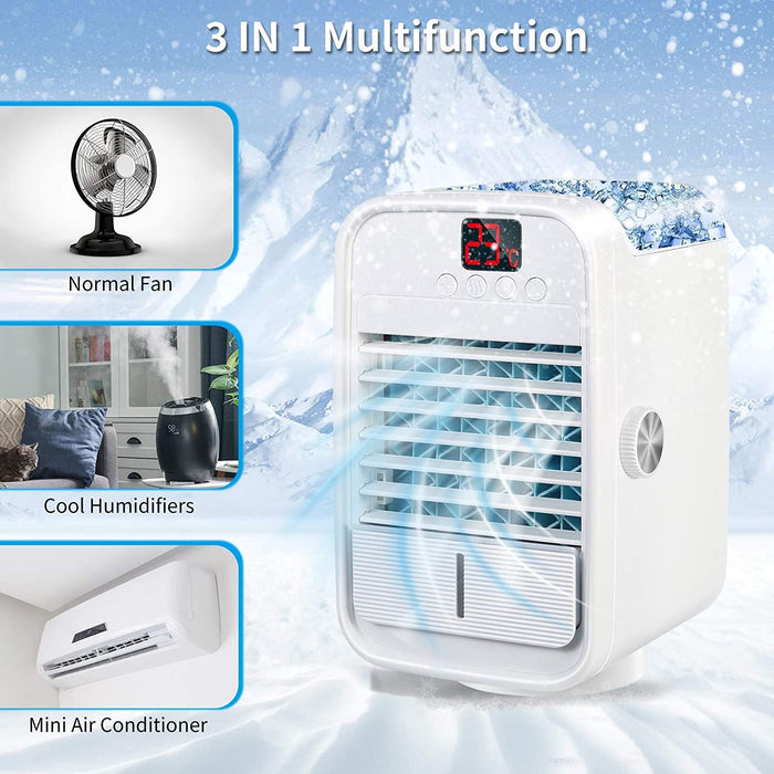 Portable Air Conditioner Fan, 3-IN-1 Evaporative Air Cooler, Portable Fan/Humidifier/Cooling Oscillating Fan with 350ml Water Box, Ultra-quiet (6.10"L x 5.00"W x 8.80H)