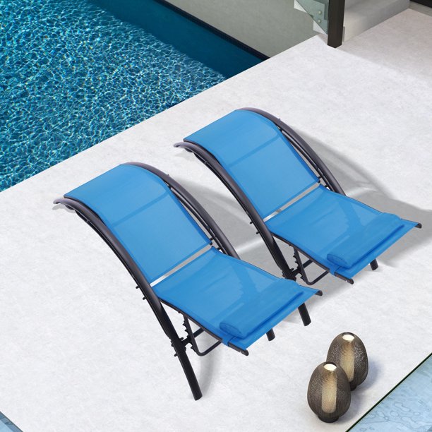 Patio Chaise Lounge Chair for Outside, 2PCS Set Folding Chaise Lounges Outdoor Lounger Recliner Chair For Patio Lawn Beach Pool Side Sunbathing