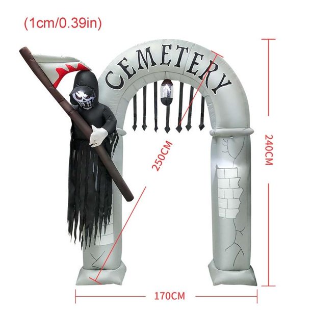 Halloween Inflatable Decorations, 94'' Ghost Arch Inflatable Halloween Courtyard Party Arch LED Lighted Door Christmas party ornaments Inflatable Sickle Reaper Arch, J4