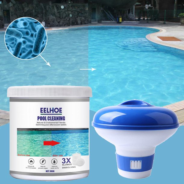 180PCS Swimming Pool Chlorine Tablets,Swimming Pool Maintenance Cleaning Tablets Instant Effervescent Tablets Cleaning with Floating Chlorine Dispenser