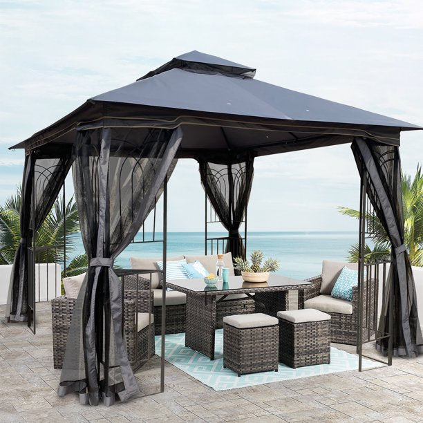 10'x10' Outdoor Patio Gazebo Canopy Tent With Ventilated Double Roof And Mosquito net, Detachable Mesh Screen On All Sides, for Lawn, Garden, Backyard and Deck, Gray