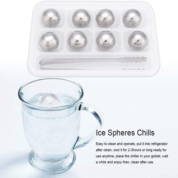 Whiskey Stones Set of 8 Stainless Steel Ice Balls, Bar Accessories, Birthday Ideas for Him Boyfriend Husband, Unique, Reusable Ice Cubes, Cool Stuff for Dad