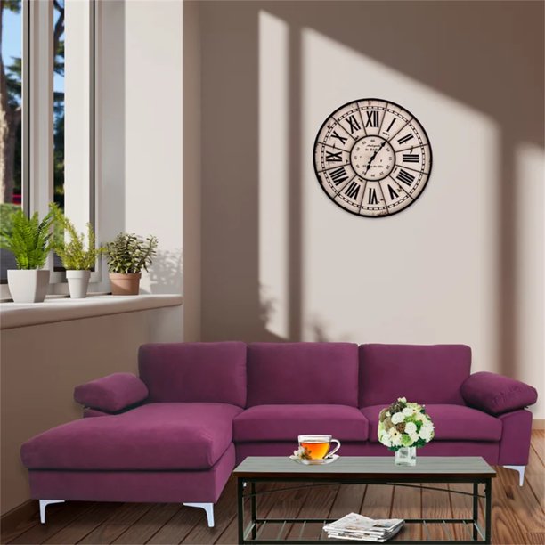 Vinmall 103.5'' Velvet Wide Sectional Sofa Left Hand Facing Sofa & Chaise ，Purple