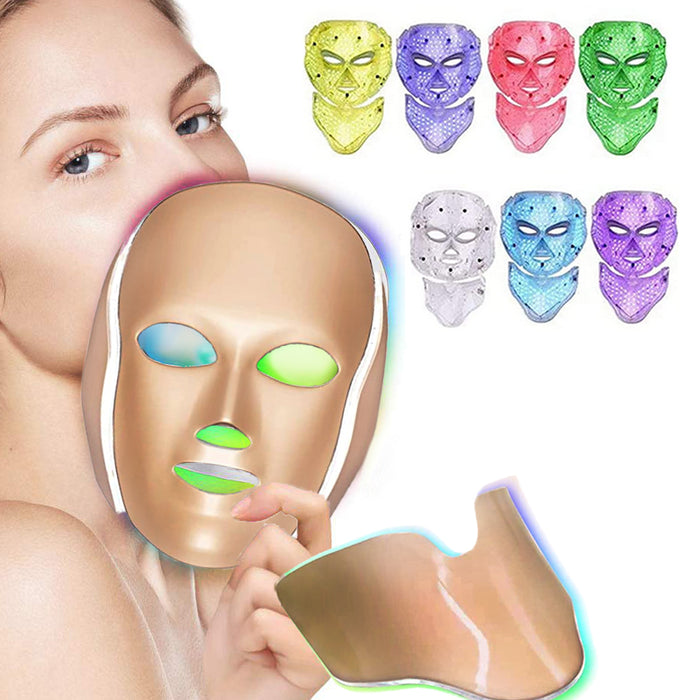 Light Therapy Mask, Led Face Mask Light Therapy with 7 Color LED Skin Care Mask, Blue Red Light Therapy Rejuvenation Facial Care Mask with Face and Neck