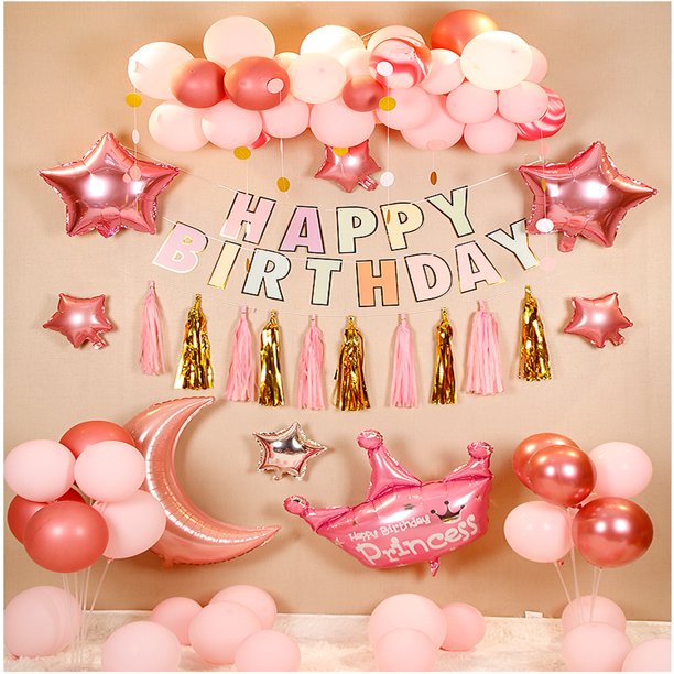 Melliful Pink Happy Birthday Balloons Decoration Set 50pcs