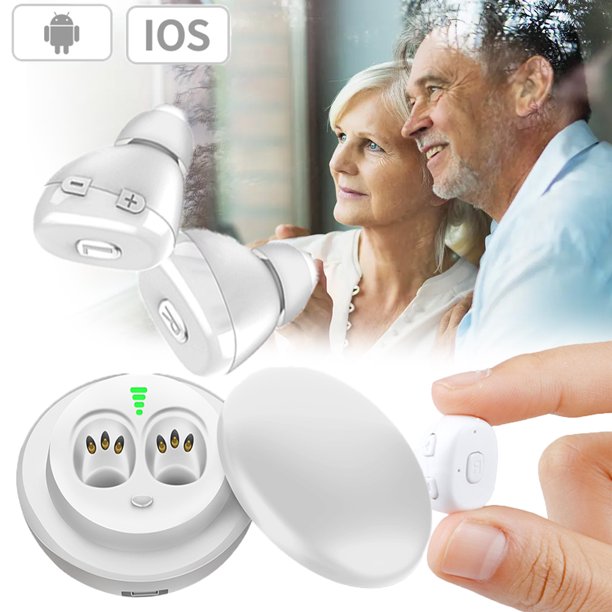 Hearing Aids for Ear with Portable Charging Case, Enhanced Hearing Amplifier for Both Ears, Mini Invisible Rechargeable, Intelligent Feedback Suppression, Noise Reduction