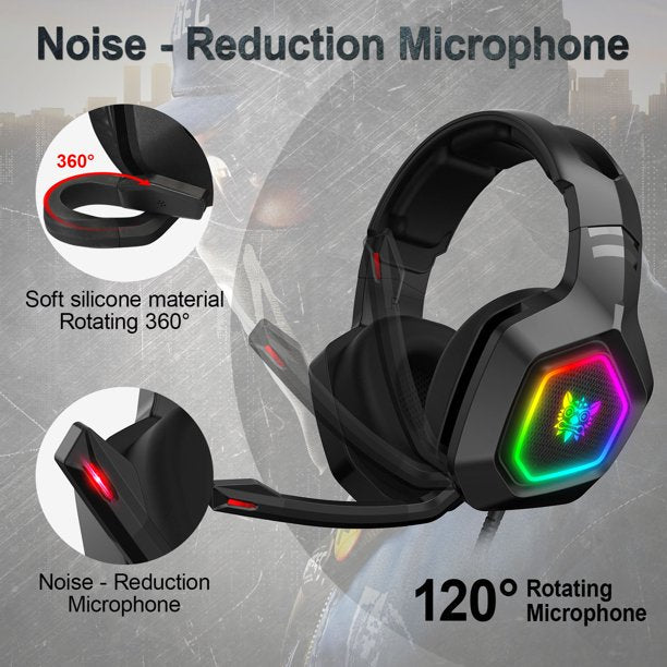 Gaming Headset,ONIKUMA Stereo Bass Surround RGB Noise Cancelling Headphones Over Ear with Mic,for PS4 Xbox One PC Switch Tablet Smartphone