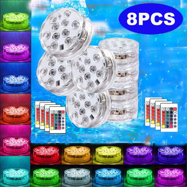 Vinmall Submersible Pool Lights With Remote 13 LED Submersible Lights Waterproof Underwater Lights Colors Changing Pond Lights-8 PCS