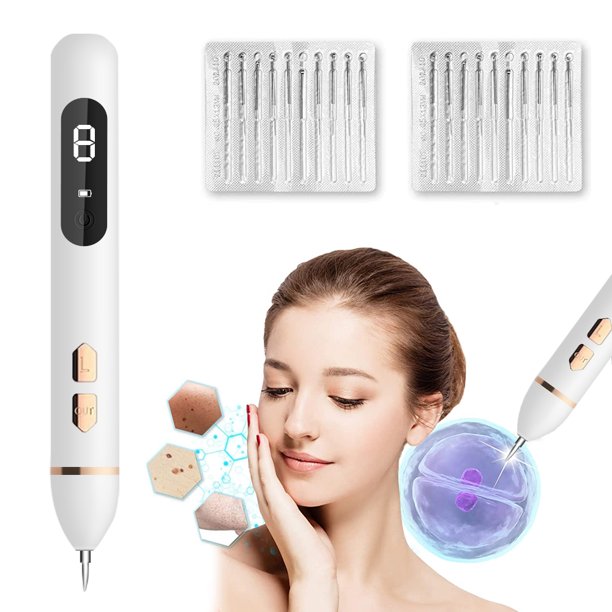 Dot Mole Remover Pen, Dark Spot Removal, Portable USB LCD Charge Electronic High Tech Ion Device, Skin Tag Freckle Wart Dot Remover with 20 Replaceable Needles