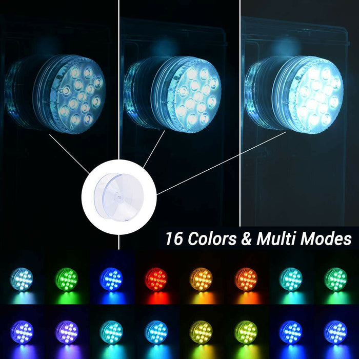 Submersible LED Lights, Pond Lights with Magnet, Suction Cup, RF Remote, 13 LED Lights with 16 Changing Colors for Aquarium, Ground Pool, Vase Base, Party, IP68 Waterproof (4 Pack)