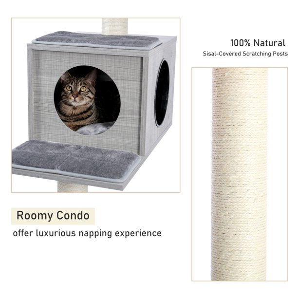 Vinmall Modern Cat Tower Rocket Cat Castle Wooden with 3 Spacious Cat Condos