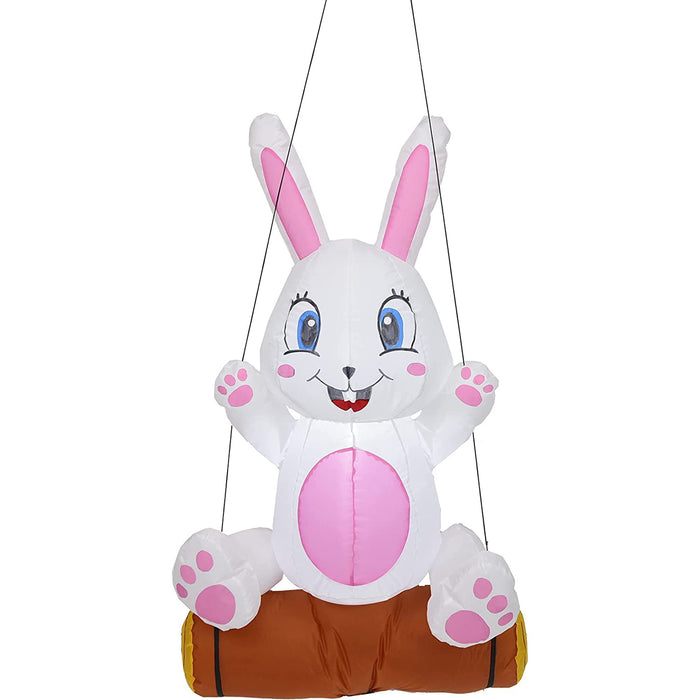 4Ft Easter Inflatable Bunny Decoration Blow Up Bunny Holiday Decoration with LED Lights for Yard Lawn Outdoor ,Hanging Bunny