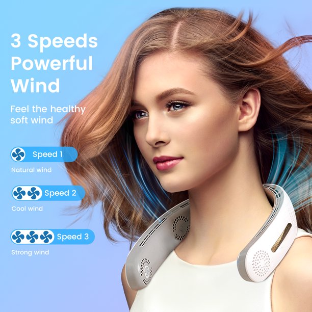 Portable Neck Fan, Wearable Personal Fan, 4000 mAh Battery Powered Bladeless Fan with 3 Speeds