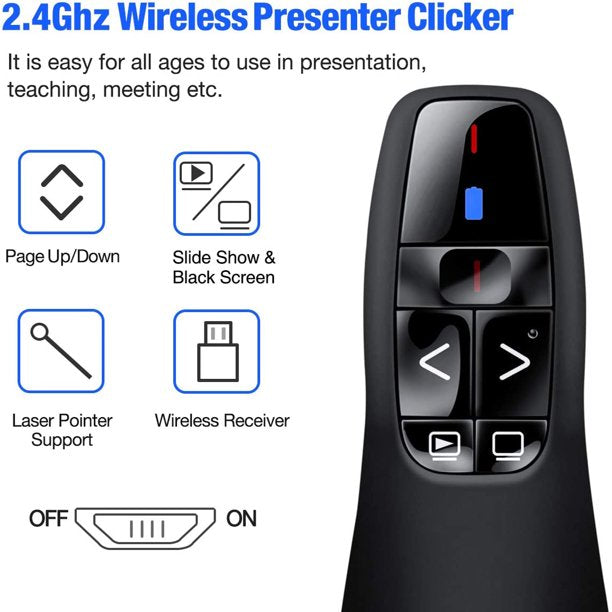 Rioicc Wireless Presenter Remote, RF 2.4GHz USB Presentation Remote Control PowerPoint Presentation Clicker for Keynote/PPT/Mac/PC