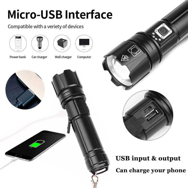 Powerful Flashlight 10000 Lumens,USB Rechargeable XHP70.2 Flashlights High Lumens LED Torch Powerful Tactical Flashlight 5 Modes