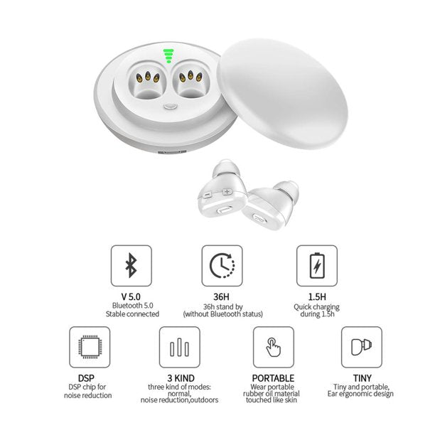 Bluetooth Hearing Aids with Charging case, Charge-on-go,Convenient and Take Out Easily,Compatible Both IOS and Android System,1 Pair(White)