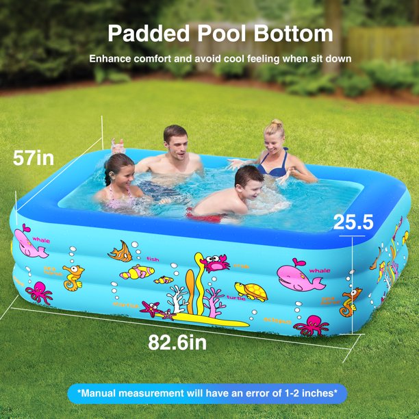 JoRocks Inflatable Swimming Pools, 83" X57" X25" Inflatable Pool for Adults Kids, Home Garden Swim Paddling Pool Bathing Tub for Summer Outdoor Gift, Blue, Rectangle