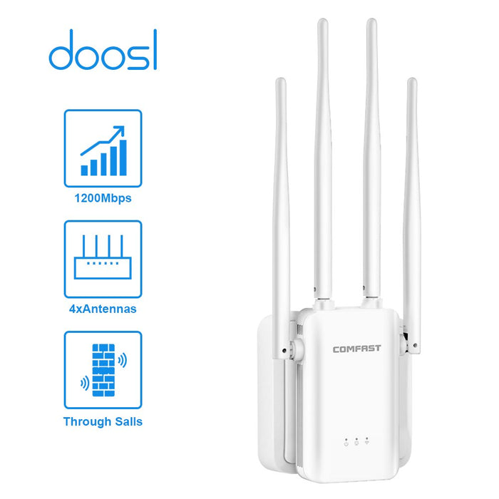 WiFi Range Extender, Doosl Cover up to 3280sq.ft Signal Booster Repeater with WPS Function, 4 High-Gain Antennas 360° Full Coverage Wireless Extender Internet Amplifier for Smart Home Devices