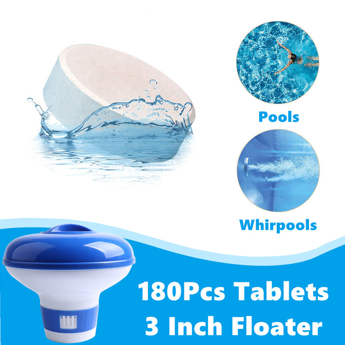 Vinmall 180 Pcs Chlorine Tablets for Pool Cleaning, with 3 inch Floater