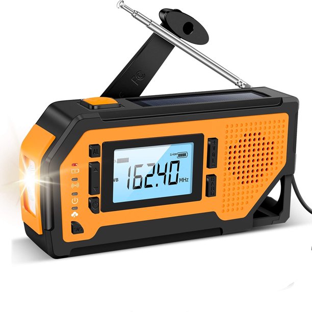 Weather Radio, Outdoor Emergency Radio Alert AM/FM/NOAA with Solar Panel Hand Crank Powered Radio