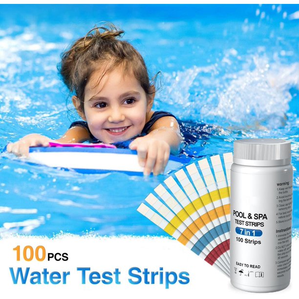 Doosl Pool Test Strips, 100Pcs Spa Hot Tub Water Test Kit for Free Chlorine, Total Chlorine, Bromine, Total Hardness, Total Alkalinity, PH and Cyanuric Acid