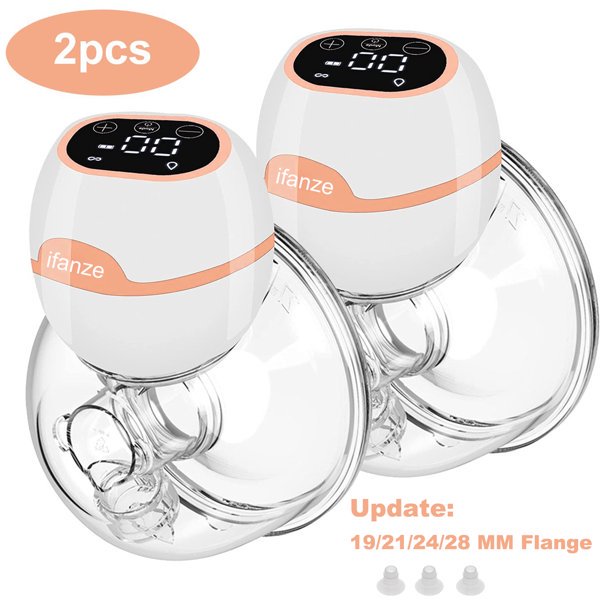 Vinmall Wearable Electric Breast Pump, Hands-Free Portable Breast Pump, Silent, 3 Modes, And 9 Levels Adjustment, LCD Display, USB Rechargeable, (19/21/24/28 Mm Flange), 2pack, S2