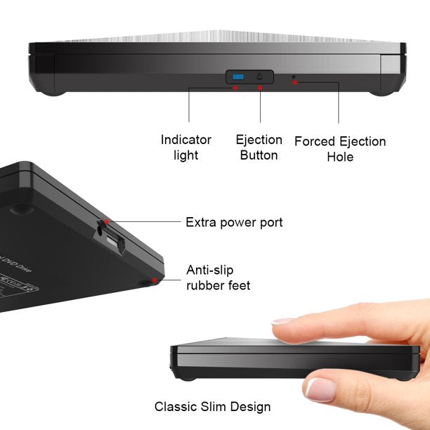 Doosl External DVD Drive, USB 3.0 Type-C Aluminum shell Slim Portable CD/DVD+/-RW Optical Drive Player CD Burner Compatible with Desktop, PC, Windows, Linux, OS Apple, Mac, silver