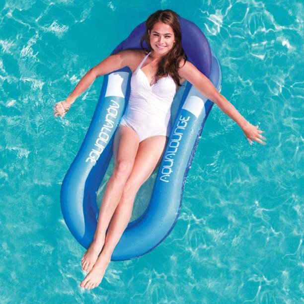 Pool Float Inflatable Pool Lounge with Adjustable Sun Canopy, Integrated Headrest and Footrest (Blue)