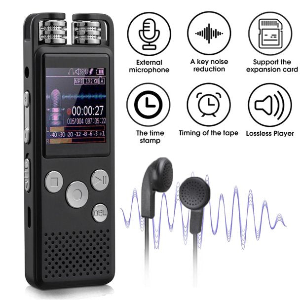 Digital Voice Recorder, USB Rechargeable Audio Recorder with MP3 Player, Mini Voice Activated Recorder Spy Dictaphone for Meetings Lectures Interviews Class