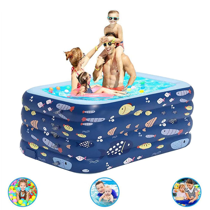 Inflatable Pool in One Button Inflation, Family Swim Center Inflatable Swimming Pool, Bath Tub for Kids, Summer Water Party, Layered Independent Airbag Family Swimming Pool, 82.68"x59"x29.53"