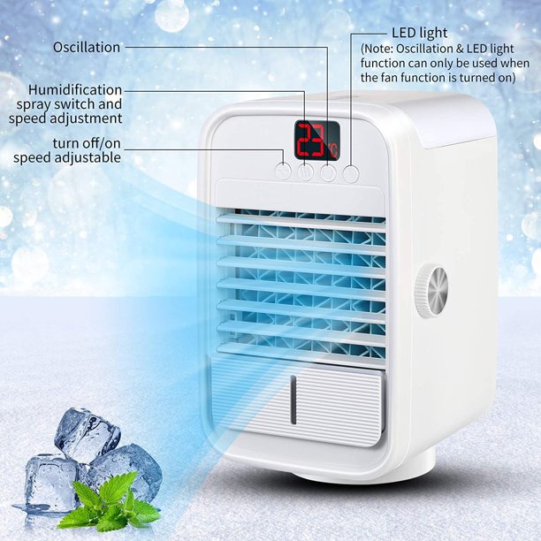 Portable Air Cooler, USB Rechargeable Mini Air Conditioner Fan,3 in 1 Personal Noiseless Evaporative Cooler with 3 Different Speeds