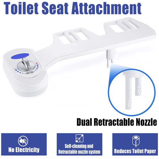 Bidet Toilet Seat Attachment, Non-Electric Self Cleaning Bidet with Posterior & Feminine Wash, Bidet for Toilet with Adjustable Water Pressure Dual-Nozzle