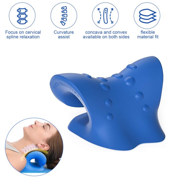 Cervical Traction Device, Cervical Neck Traction Device for TMJ Pain Relief and Cervical Spine Alignment, Chiropractic Pillow Neck Stretcher(Blue)