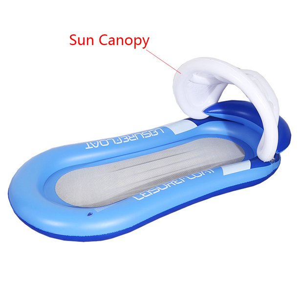 Inflatable Floating Pool Lounger with Canopy for Adult Blue