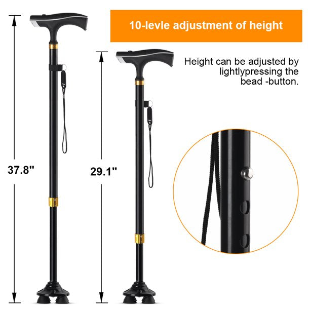 Vinmall Walking Cane for Men & Women, Portable Retractable Canes, Fall Alarmpivot Tip, Heavy Duty, Adjustable Canes for Seniors & Adults